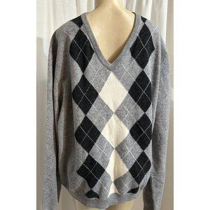 WOOLOVERS Grey Argyle Jumper Sweater Pullover 100% Pure Lambswool Size Xl #037